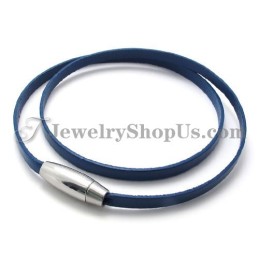 Mode Blauwe Leren Armband Met Titanium