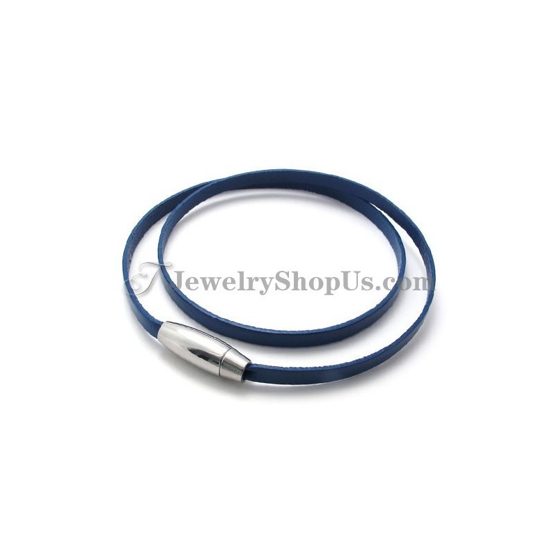 Mode Blauwe Leren Armband Met Titanium Mode Blauwe Leren Armband Met Titanium