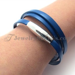 Mode Blauwe Leren Armband Met Titanium
