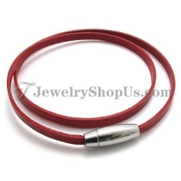 Mode Rode Leren Armband Met Titanium