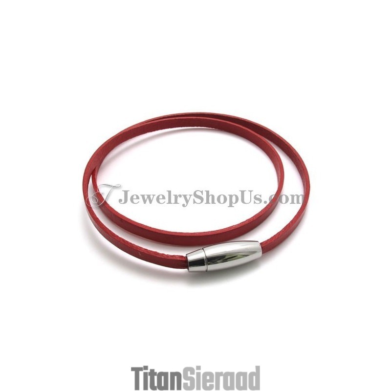 Mode Rode Leren Armband Met Titanium Mode Rode Leren Armband Met Titanium