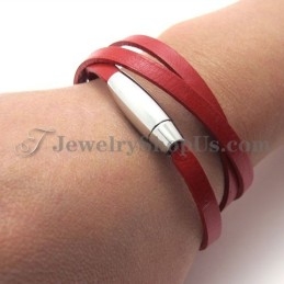 Mode Rode Leren Armband Met Titanium