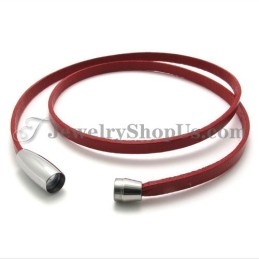 Mode Rode Leren Armband Met Titanium