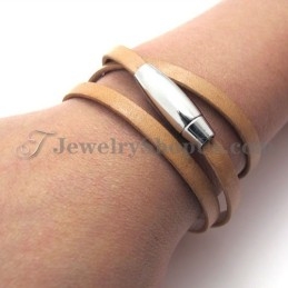 Mode Bruine Leren Armband Met Titanium