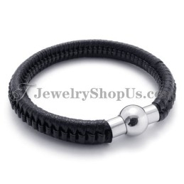 Elegante Zwarte Titanium En Leren Armband