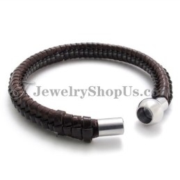 Elegante Bruine Titanium En Leren Armband