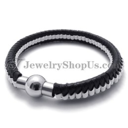 Elegante Zwart-Witte Titanium Leren Armband