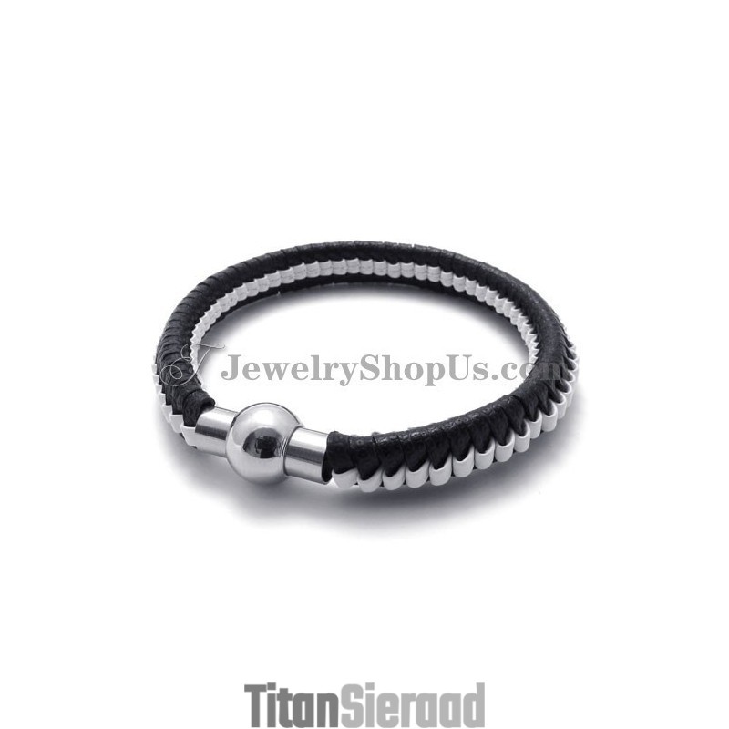 Elegante Zwart-Witte Titanium Leren Armband