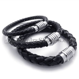Elegante Zwarte Titanium En Leren Armband