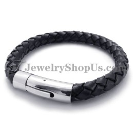 Mode Zwarte Leren En Titanium Armband