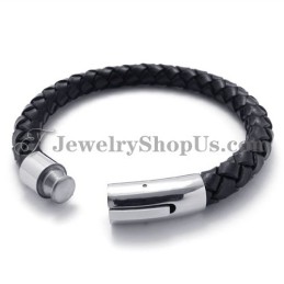 Mode Zwarte Leren En Titanium Armband