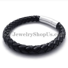 Mode Zwarte Leren En Titanium Armband