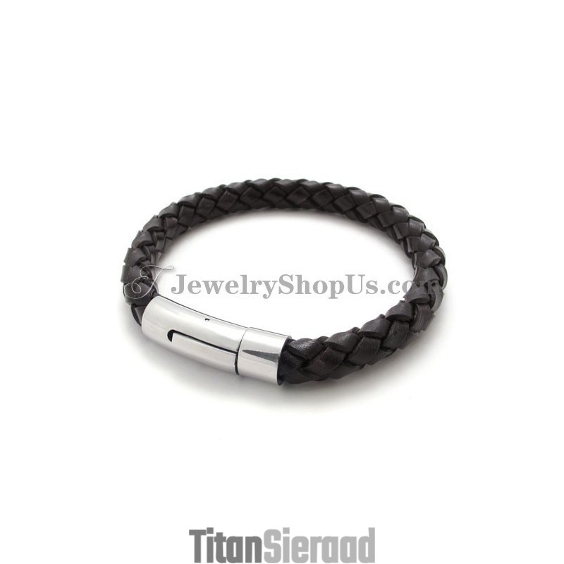 Mode Bruine Leren En Titanium Armband Mode Bruine Leren En Titanium Armband