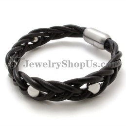 Mode Leren En Titanium Armband