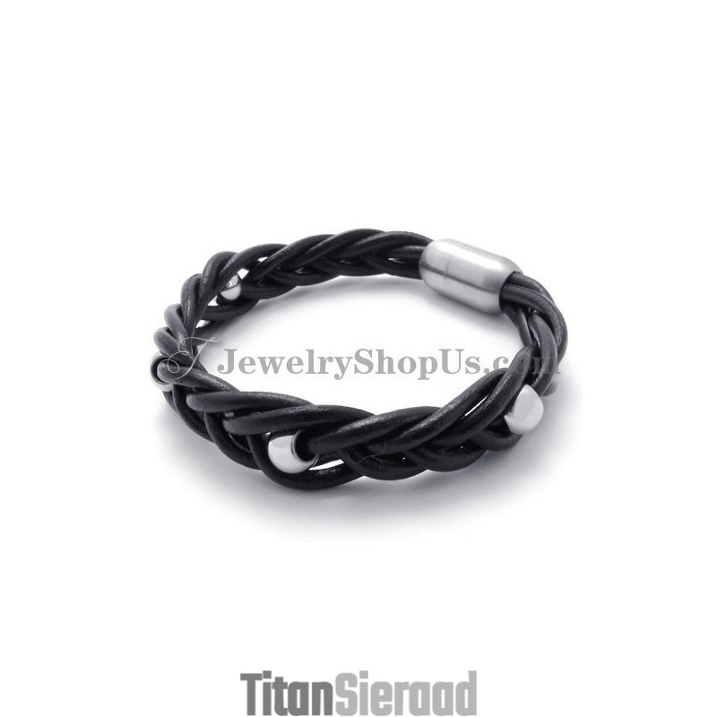 Mode Leer Met Titanium Armband Mode Leer Met Titanium Armband