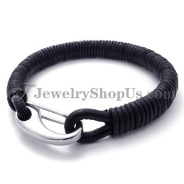 Mode Zwarte Leren Titanium Armband