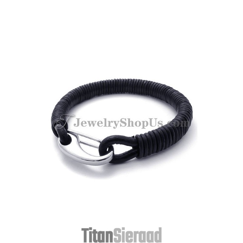 Mode Zwarte Leren Titanium Armband Mode Zwarte Leren Titanium Armband