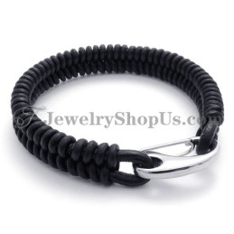 Elegante Leren Titanium Armband