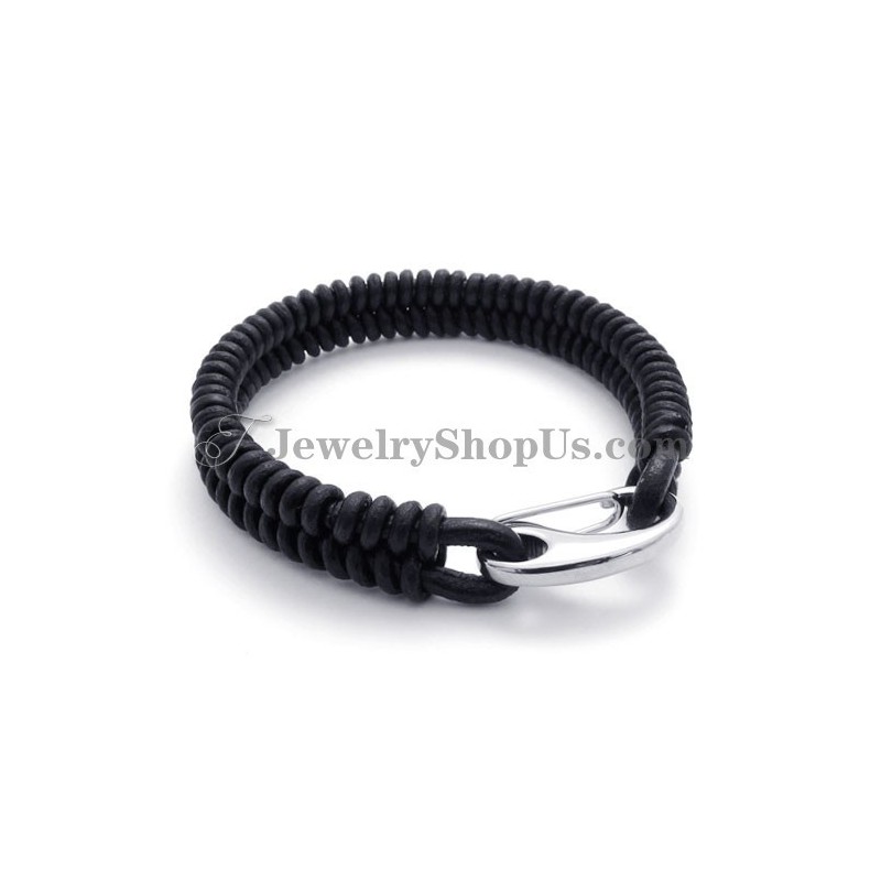 Elegante Leren Titanium Armband Elegante Leren Titanium Armband