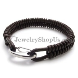 Prachtige Bruine Titanium En Leren Armband