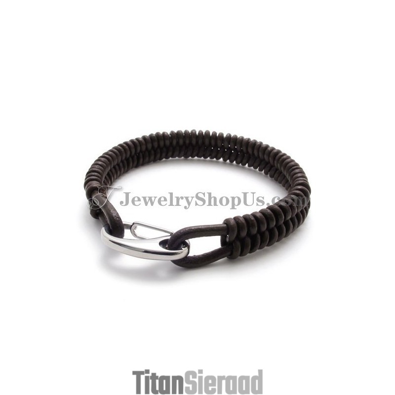 Prachtige Bruine Titanium En Leren Armband Prachtige Bruine Titanium En Leren Armband