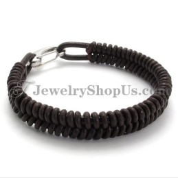 Prachtige Bruine Titanium En Leren Armband