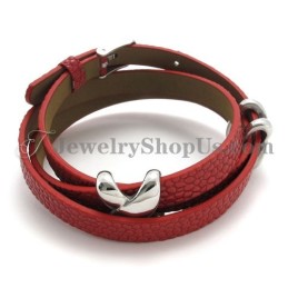 Mode Rood Leer Met Titanium Armband
