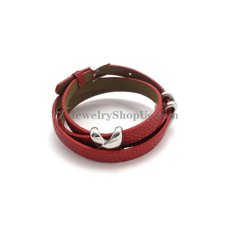 Mode Rood Leer Met Titanium Armband Mode Rood Leer Met Titanium Armband
