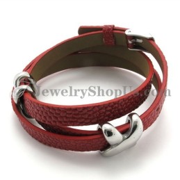 Mode Rood Leer Met Titanium Armband