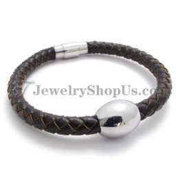 Prachtige Bruine Leren Titanium Armband
