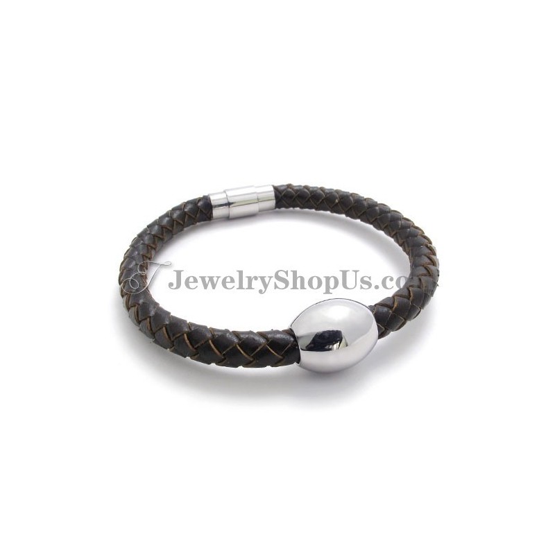 Prachtige Bruine Leren Titanium Armband