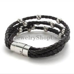 Mode Bruin Leer Met Titanium Armband