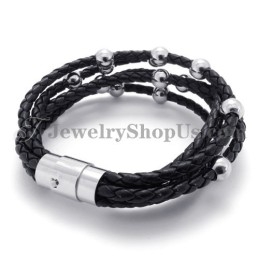 Mode Zwart Leer Met Titanium Armband