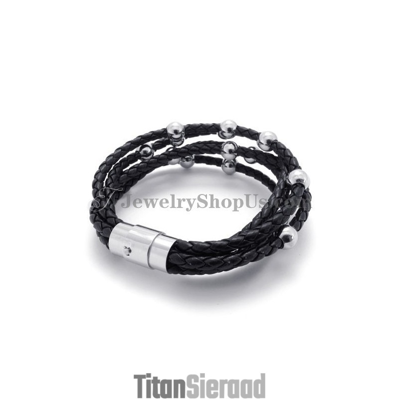 Mode Zwart Leer Met Titanium Armband