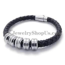 Mode Zwarte Leren En Titanium Armband