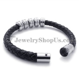 Mode Zwarte Leren En Titanium Armband