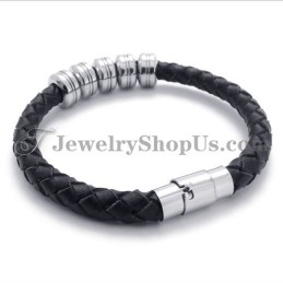 Mode Zwarte Leren En Titanium Armband