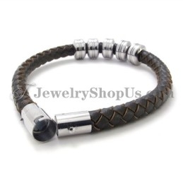 Elegante Zwarte Leren En Titanium Armband