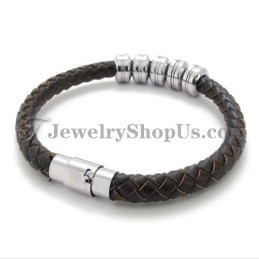 Elegante Zwarte Leren En Titanium Armband