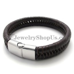Elegante Bruine Titanium Met Leren Armband