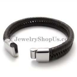 Elegante Bruine Titanium Met Leren Armband
