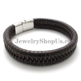 Elegante Bruine Titanium Met Leren Armband