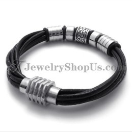 Elegante Zwarte Leren En Titanium Armband