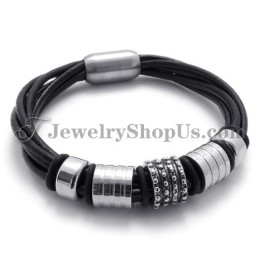 Elegant Zwart Leer Met Titanium Armband