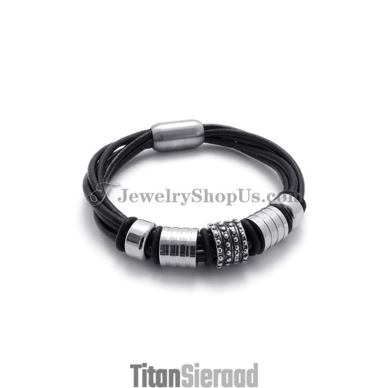 Elegant Zwart Leer Met Titanium Armband Elegant Zwart Leer Met Titanium Armband