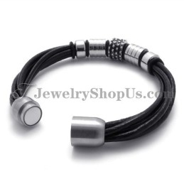 Elegant Zwart Leer Met Titanium Armband