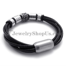 Elegant Zwart Leer Met Titanium Armband