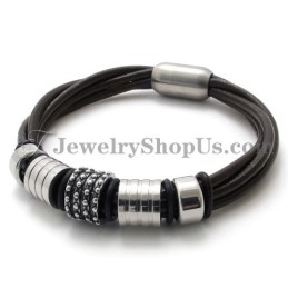 Elegant Bruin Leer Met Titanium Armband