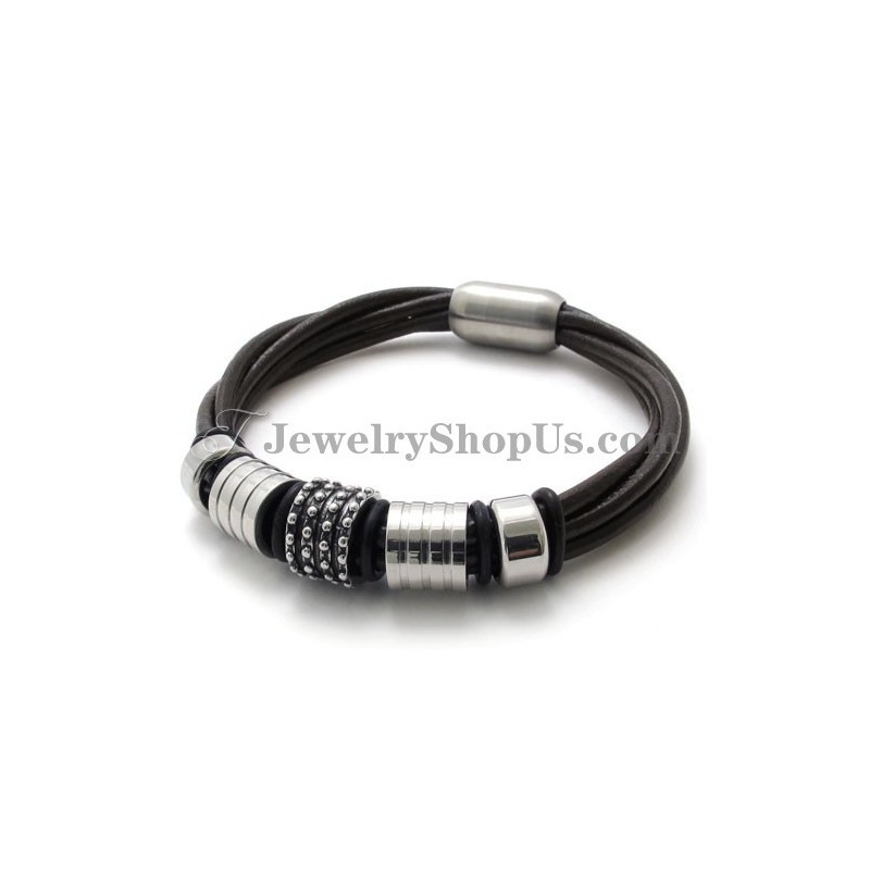 Elegant Bruin Leer Met Titanium Armband Elegant Bruin Leer Met Titanium Armband