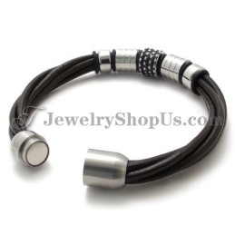 Elegant Bruin Leer Met Titanium Armband